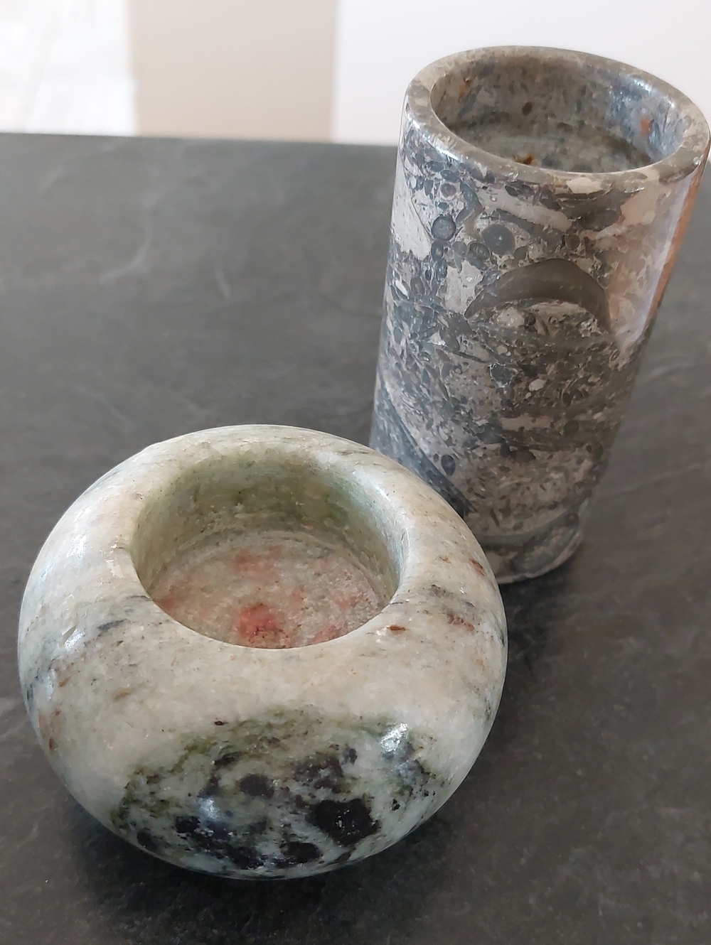 Boho Natural Stone Tealight Set: Cylindrical Fossil & Round Marble
